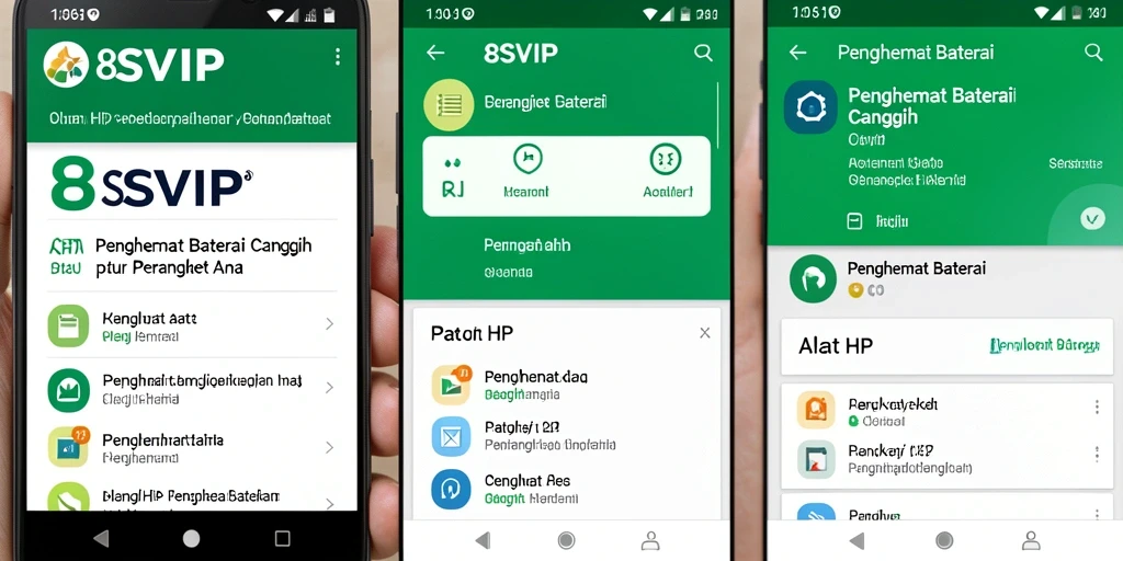 Tampilan antarmuka pengguna dari aplikasi Penghemat Baterai 8SVIP yang intuitif.