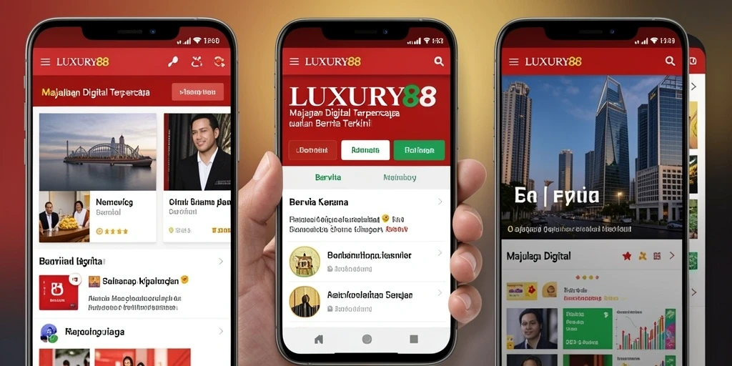 Tampilan antarmuka aplikasi LUXURY88 sebagai Majalah Digital yang modern.