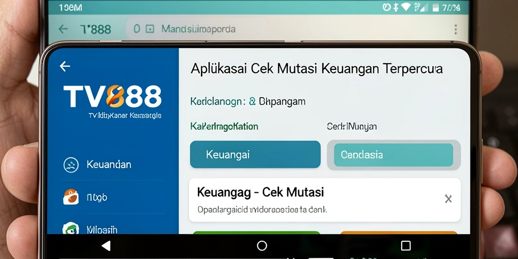 Tampilan utama aplikasi TV888 yang menunjukkan riwayat mutasi transaksi.